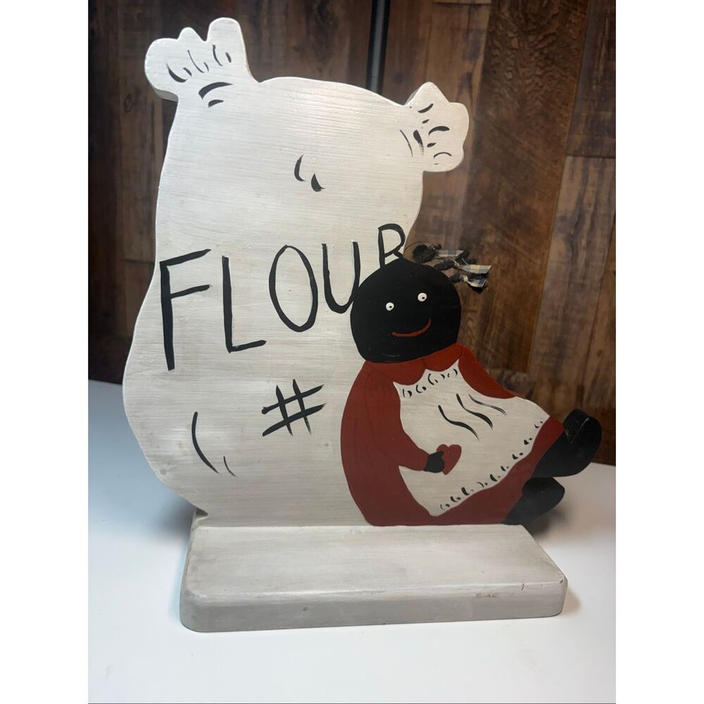 Primitive Folk Art Flour Sack, Doll Wooden Shelf Sitter, or hang  Kitchen Decor